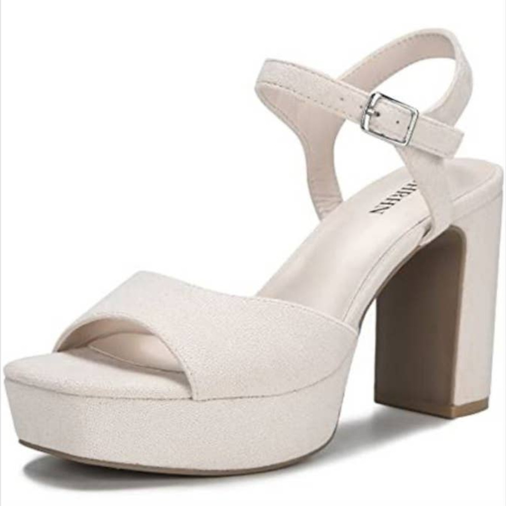 NWT Nude Cream OOHRHN Suede Sandal Open Toe Ankle Strap Chunky High Heel Pump 11